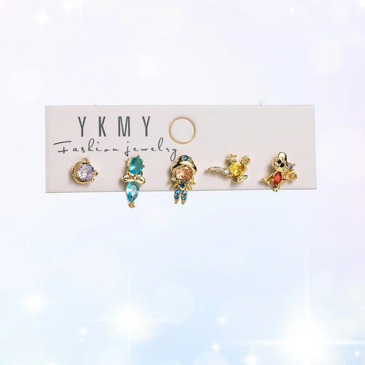 Set de 5 aretes de Jazmín baño de oro 14k